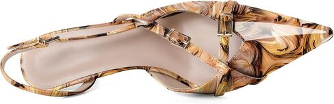 Zamikoo كعب Slingback للنساء مع حزام بإبزيم ومقدمة مدببة سهل الارتداء وكعب عالٍ من الجلد اللامع 3 بوصات in Saudi Arabia