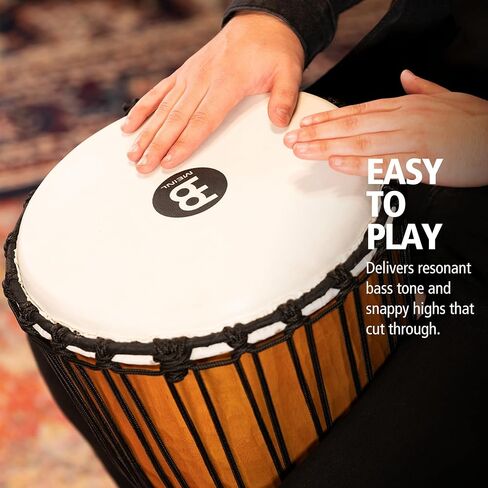 Meinl Percussion Djembe Hand Drum Circle Instrument، سلسلة عناوين الماهوجني المنحوتة - غير مصنوعة في الصين - حبال نسج مالي الأفريقية، ضمان لمدة عامين، نيل، متوسط ​​(HDJ4-M) in Kuwait