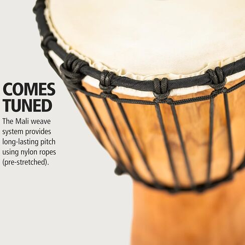 Meinl Percussion Djembe Hand Drum Circle Instrument, Carved Mahogany Headliner Series — NOT Made in China — African Mali Weave Ropes, 2-Year Warranty, Nile, Small (HDJ4-S) in Saudi Arabia