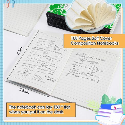 Fainne 100 Pack A5 Composition Notebooks Bulk Wide Ruled Composition Notebook College Ruled Composition Notebooks Marble Covers Composition Notebook for Student Classroom Office Supplies (Green) in Saudi Arabia