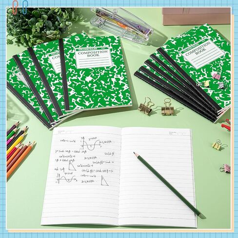 Fainne 100 Pack A5 Composition Notebooks Bulk Wide Ruled Composition Notebook College Ruled Composition Notebooks Marble Covers Composition Notebook for Student Classroom Office Supplies (Green) in Saudi Arabia