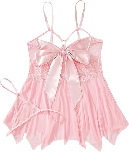 SOLY HUX Women's Plus Size Babydoll Lingerie Lace Mesh Cut Out Chemise Nightgowns Slips with Thongs in Saudi Arabia