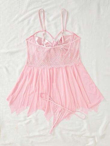 SOLY HUX Women's Plus Size Babydoll Lingerie Lace Mesh Cut Out Chemise Nightgowns Slips with Thongs in Saudi Arabia