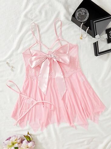 SOLY HUX Women's Plus Size Babydoll Lingerie Lace Mesh Cut Out Chemise Nightgowns Slips with Thongs in Saudi Arabia