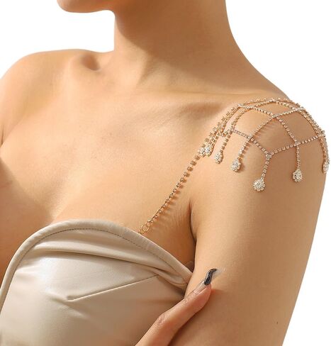 Shiny Rhinestone Bra Straps with Tassels Adjustable Detachable Metal Shoulder Straps for Strapless Bras and Dresses in Kuwait