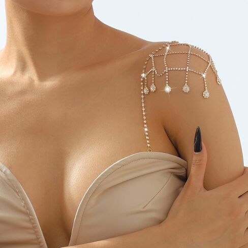 Shiny Rhinestone Bra Straps with Tassels Adjustable Detachable Metal Shoulder Straps for Strapless Bras and Dresses in Kuwait