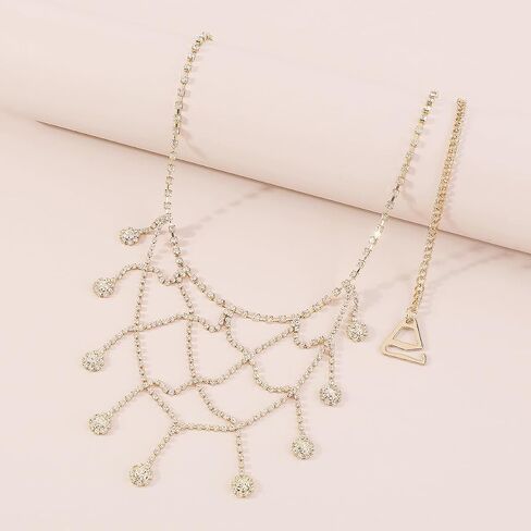Shiny Rhinestone Bra Straps with Tassels Adjustable Detachable Metal Shoulder Straps for Strapless Bras and Dresses in Kuwait