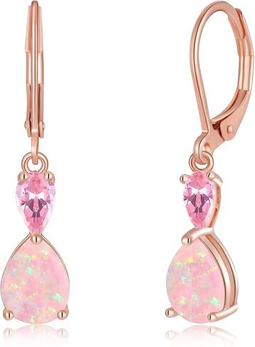 Trendy Leverback Opal Dangle Drop Earrings 14K Gold Plated Teardrop Earrings for Women Birthstone Huggie Hoop Earrings for Girls Jewelry Christmas Gifts in Saudi Arabia