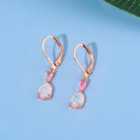 Trendy Leverback Opal Dangle Drop Earrings 14K Gold Plated Teardrop Earrings for Women Birthstone Huggie Hoop Earrings for Girls Jewelry Christmas Gifts in Saudi Arabia
