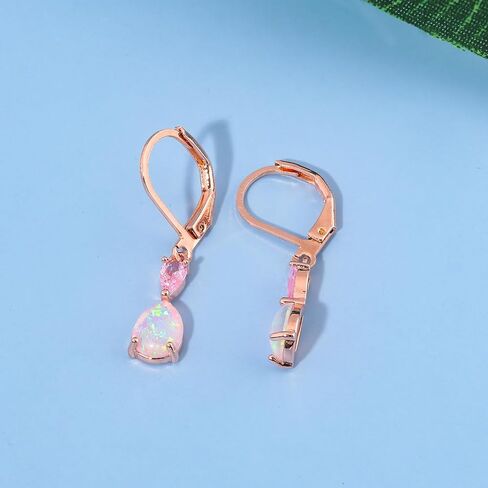 Trendy Leverback Opal Dangle Drop Earrings 14K Gold Plated Teardrop Earrings for Women Birthstone Huggie Hoop Earrings for Girls Jewelry Christmas Gifts in Saudi Arabia