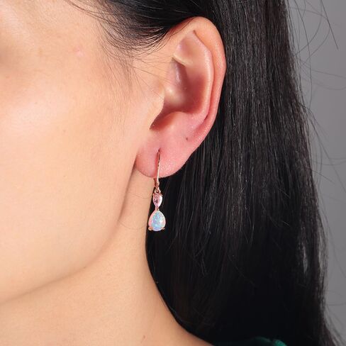 Trendy Leverback Opal Dangle Drop Earrings 14K Gold Plated Teardrop Earrings for Women Birthstone Huggie Hoop Earrings for Girls Jewelry Christmas Gifts in Saudi Arabia
