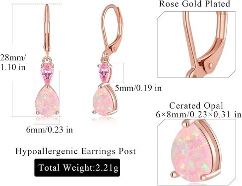 Trendy Leverback Opal Dangle Drop Earrings 14K Gold Plated Teardrop Earrings for Women Birthstone Huggie Hoop Earrings for Girls Jewelry Christmas Gifts in Saudi Arabia