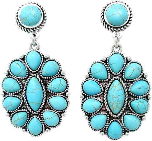 Western Turquoise Oval Post Earrings Squash Blossom Boho in Kuwait