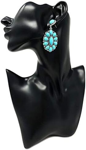 Western Turquoise Oval Post Earrings Squash Blossom Boho in Kuwait