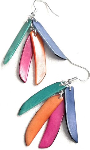 Tagua Earrings in Green, pink, blue, orange Vegetable Ivory Dangle Earrings TAG267, Organic Earrings, Tagua Earrings multi color in Saudi Arabia