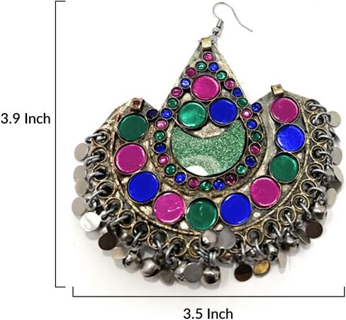 Afghan Tribal Womens Oxidized Metal Antique Statement Big Dangle Earrings in Multicolor - Costume Party Halloween Boho Dandiya - Duel On Jewel in Saudi Arabia