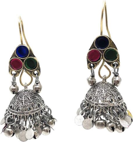 Afghan Tribal Womens Oxidized Metal Antique Statement Big Dangle Earrings in Multicolor - Costume Party Halloween Boho Dandiya - Duel On Jewel in Saudi Arabia