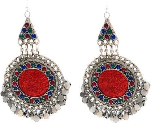 Afghan Tribal Womens Oxidized Metal Antique Statement Big Dangle Earrings in Multicolor - Costume Party Halloween Boho Dandiya - Duel On Jewel in Saudi Arabia