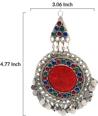Afghan Tribal Womens Oxidized Metal Antique Statement Big Dangle Earrings in Multicolor - Costume Party Halloween Boho Dandiya - Duel On Jewel in Saudi Arabia