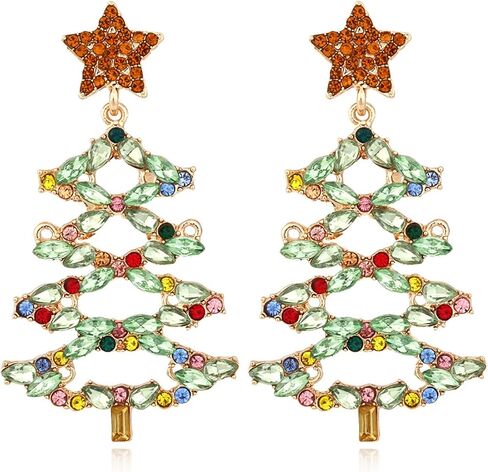 Christmas Colorful Zircon Crystal Beaded Xmas Tree Star Sparkling Rhinestone Stars Tree Drop Dangle Earrings Xmas Festival Holiday Jewelry for Women in Saudi Arabia