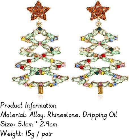 Christmas Colorful Zircon Crystal Beaded Xmas Tree Star Sparkling Rhinestone Stars Tree Drop Dangle Earrings Xmas Festival Holiday Jewelry for Women in Saudi Arabia