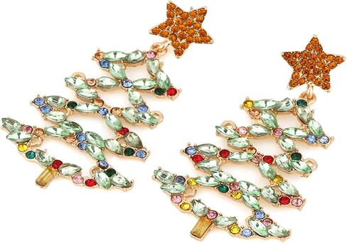 Christmas Colorful Zircon Crystal Beaded Xmas Tree Star Sparkling Rhinestone Stars Tree Drop Dangle Earrings Xmas Festival Holiday Jewelry for Women in Saudi Arabia