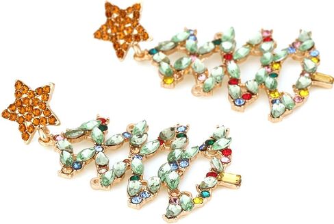 Christmas Colorful Zircon Crystal Beaded Xmas Tree Star Sparkling Rhinestone Stars Tree Drop Dangle Earrings Xmas Festival Holiday Jewelry for Women in Saudi Arabia