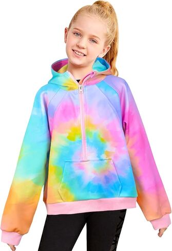 Girls Half Zip Hoodies Sweatshirts for 6-12Y Casual Collar Crop Tops Long Sleeve Pullover with Pockets Thumb Hole in Saudi Arabia