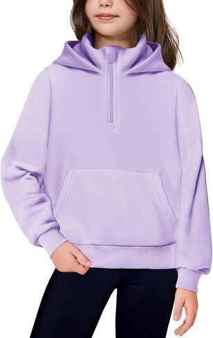 Haloumoning Girls Half Zipper Pullover Hoodies Kids Cute Loose Long Sleeve Sweatshirt Tops with Pocket 7-14 Years in Saudi Arabia