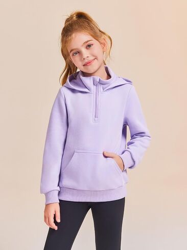 Haloumoning Girls Half Zipper Pullover Hoodies Kids Cute Loose Long Sleeve Sweatshirt Tops with Pocket 7-14 Years in Saudi Arabia