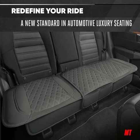 Motor Trend Rear Seat Cushion - Gray Diamond Stitched Faux Leather Rear Seat Cover for Cars, Trucks, SUVs - Padded, Waterproof, Non-Slip Back Seat Cover with Storage Pockets in Kuwait