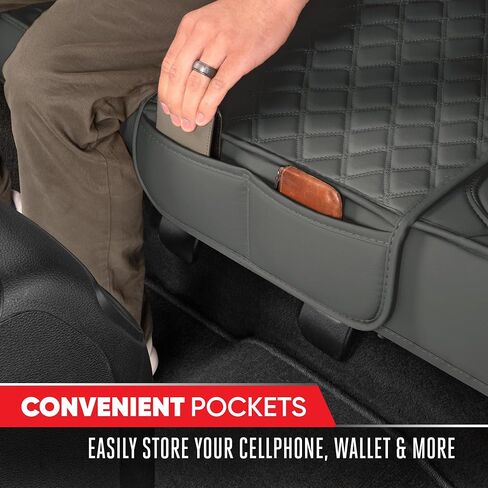 Motor Trend Rear Seat Cushion - Gray Diamond Stitched Faux Leather Rear Seat Cover for Cars, Trucks, SUVs - Padded, Waterproof, Non-Slip Back Seat Cover with Storage Pockets in Kuwait