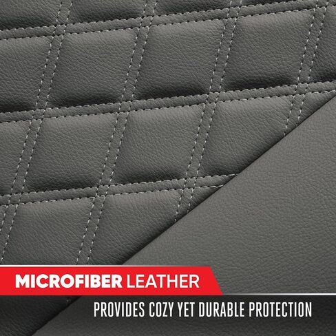 Motor Trend Rear Seat Cushion - Gray Diamond Stitched Faux Leather Rear Seat Cover for Cars, Trucks, SUVs - Padded, Waterproof, Non-Slip Back Seat Cover with Storage Pockets in Kuwait