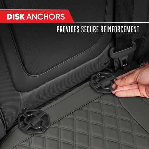 Motor Trend Rear Seat Cushion - Gray Diamond Stitched Faux Leather Rear Seat Cover for Cars, Trucks, SUVs - Padded, Waterproof, Non-Slip Back Seat Cover with Storage Pockets in Kuwait