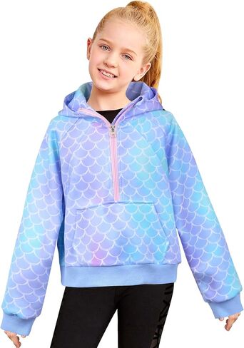 Girls Half Zip Hoodies Sweatshirts for 6-12Y Casual Collar Crop Tops Long Sleeve Pullover with Pockets Thumb Hole in Saudi Arabia