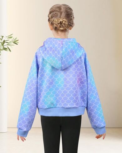 Girls Half Zip Hoodies Sweatshirts for 6-12Y Casual Collar Crop Tops Long Sleeve Pullover with Pockets Thumb Hole in Saudi Arabia