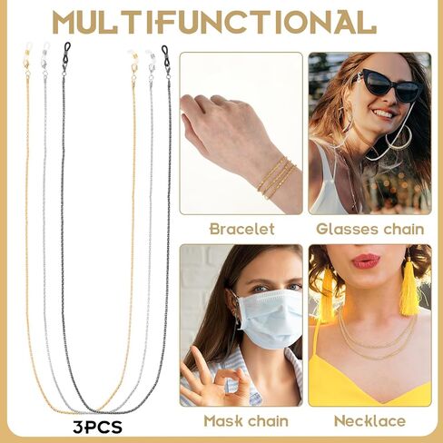 3Pcs Metal Eyeglasses Chain, Hollow Glasses Strap Holder Stylish Eyeglass Chain for Sunglasses Reading Glasses Women in Saudi Arabia