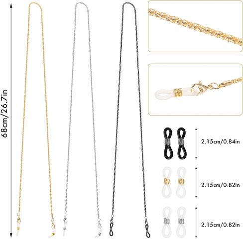 3Pcs Metal Eyeglasses Chain, Hollow Glasses Strap Holder Stylish Eyeglass Chain for Sunglasses Reading Glasses Women in Saudi Arabia