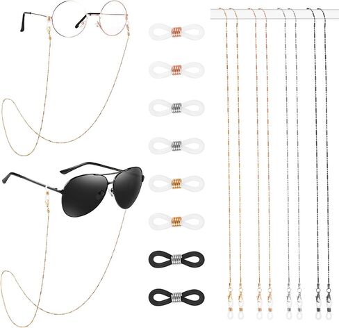4Pcs Metal Eyeglasses Chain, Glasses Strap Holder Eye Glasses Holders Around Neck for Sunglasses Reading Glasses Women Men(rose gold,black, gold, silver) in Saudi Arabia