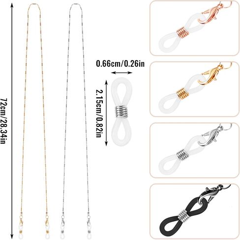 4Pcs Metal Eyeglasses Chain, Glasses Strap Holder Eye Glasses Holders Around Neck for Sunglasses Reading Glasses Women Men(rose gold,black, gold, silver) in Saudi Arabia