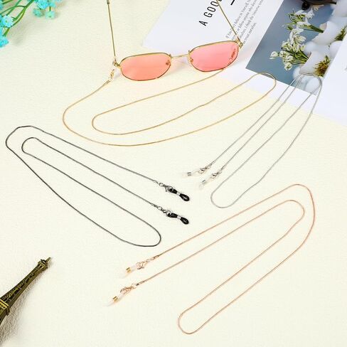 4Pcs Metal Eyeglasses Chain, Glasses Strap Holder Eye Glasses Holders Around Neck for Sunglasses Reading Glasses Women Men(rose gold,black, gold, silver) in Saudi Arabia