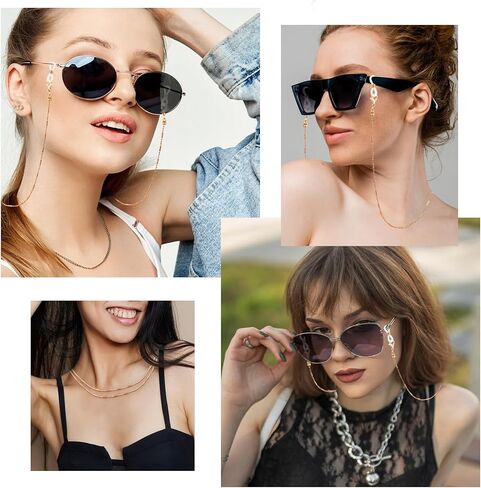 4Pcs Metal Eyeglasses Chain, Glasses Strap Holder Eye Glasses Holders Around Neck for Sunglasses Reading Glasses Women Men(rose gold,black, gold, silver) in Saudi Arabia