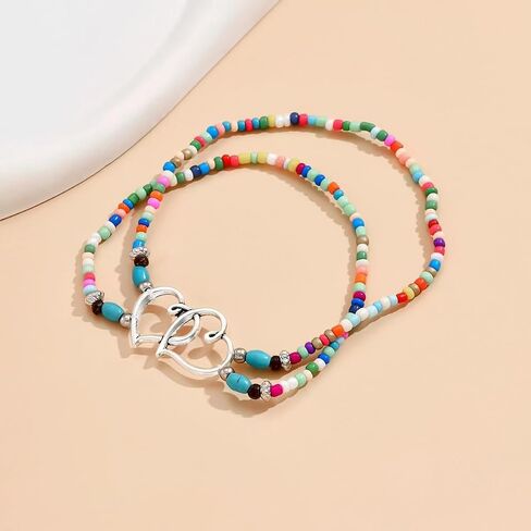 Ankle Bracelets for Women Waterproof Anklet Elastic Heart Anklet Stretchy Ankle Bracelets Colorful Beaded Anklets Boho Ankle Bracelets Silver Beach Anklet Jewelry Accessories for Summer in Saudi Arabia