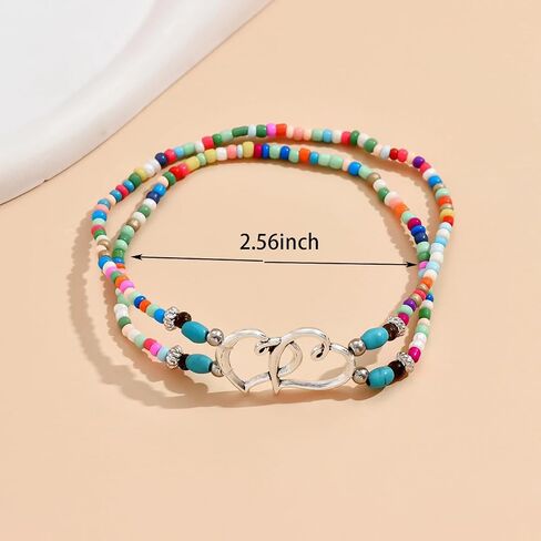 Ankle Bracelets for Women Waterproof Anklet Elastic Heart Anklet Stretchy Ankle Bracelets Colorful Beaded Anklets Boho Ankle Bracelets Silver Beach Anklet Jewelry Accessories for Summer in Saudi Arabia
