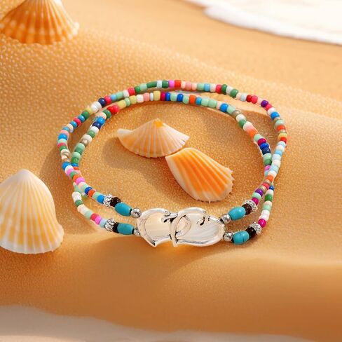 Ankle Bracelets for Women Waterproof Anklet Elastic Heart Anklet Stretchy Ankle Bracelets Colorful Beaded Anklets Boho Ankle Bracelets Silver Beach Anklet Jewelry Accessories for Summer in Saudi Arabia