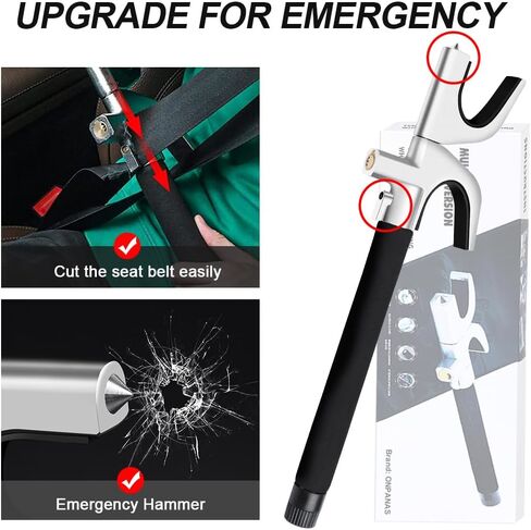 4-in-1 Steering Wheel Lock with Emergency Hammer,Flashlight/SOS LED Light,Seat Belt Cutter,2 Keys Retractable Steering Lock,Universal Vehicle Anti-Theft Lock for Car/Truck/SUV/Van(Black) in Saudi Arabia