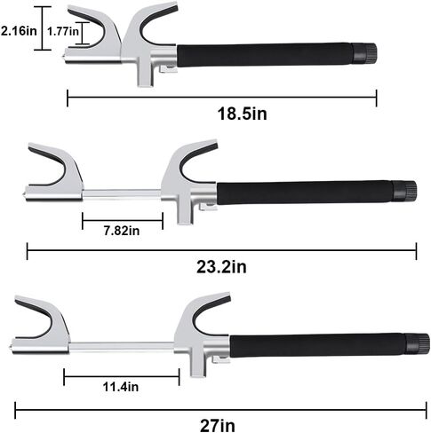 4-in-1 Steering Wheel Lock with Emergency Hammer,Flashlight/SOS LED Light,Seat Belt Cutter,2 Keys Retractable Steering Lock,Universal Vehicle Anti-Theft Lock for Car/Truck/SUV/Van(Black) in Saudi Arabia