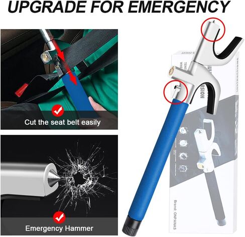 4-in-1 Steering Wheel Lock with Emergency Hammer,Flashlight/SOS LED Light,Seat Belt Cutter,2 Keys Retractable Steering Lock,Universal Vehicle Anti-Theft Lock for Car/Truck/SUV/Van(Black) in Saudi Arabia