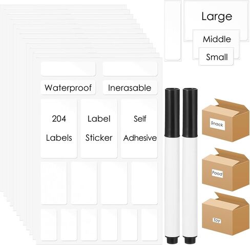 10Sheets Removable White Labels for Jars, Waterproof Reusable Blackboard Stickers Small Labels for Food Containers with 2 Liquid Chalk Markers for Organization Kitchen Pantry Office(White) in Saudi Arabia