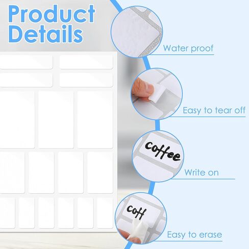 10Sheets Removable White Labels for Jars, Waterproof Reusable Blackboard Stickers Small Labels for Food Containers with 2 Liquid Chalk Markers for Organization Kitchen Pantry Office(White) in Saudi Arabia